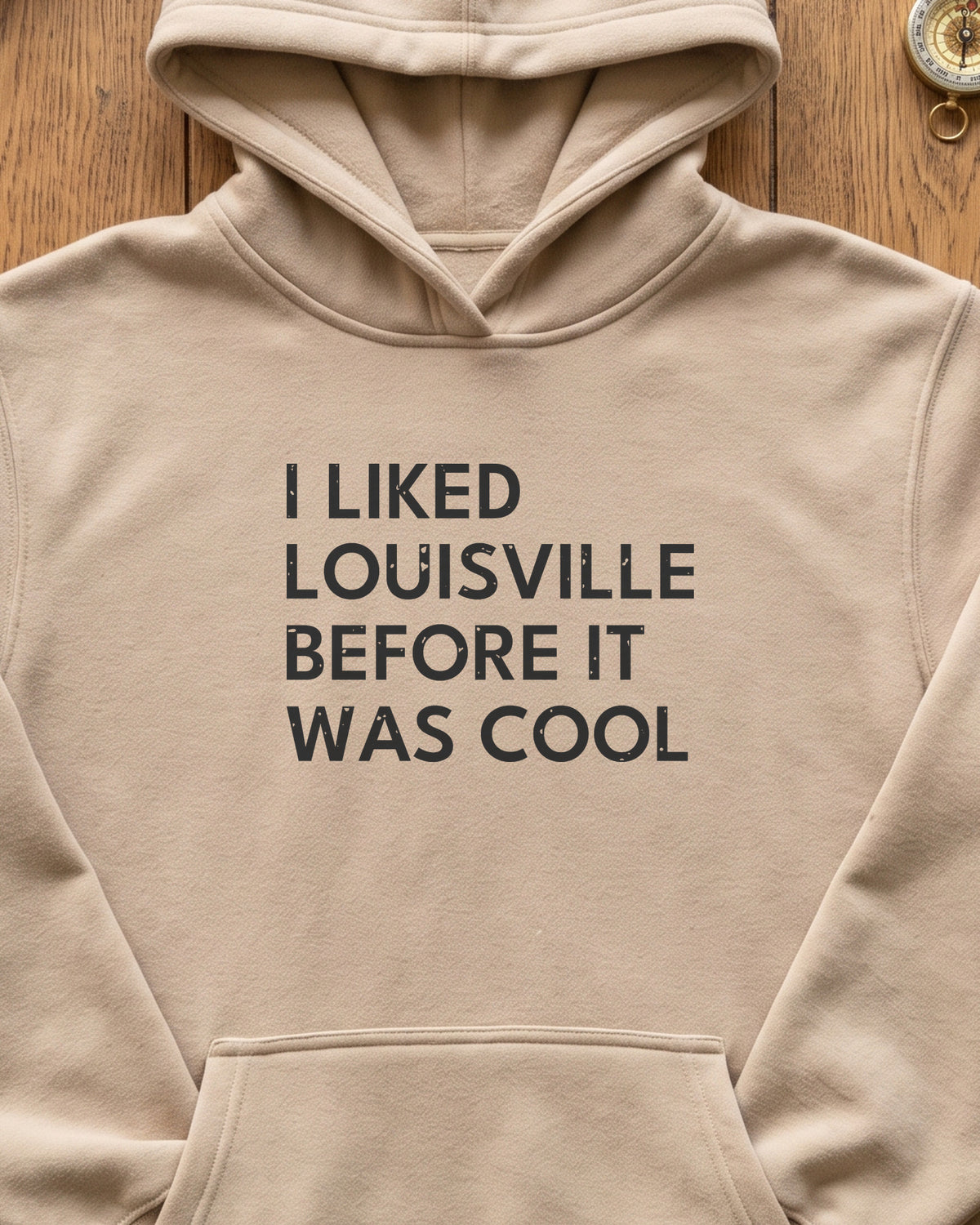 I Liked Louisville Before It Was Cool Retro Hometown Hoodie (close-up)