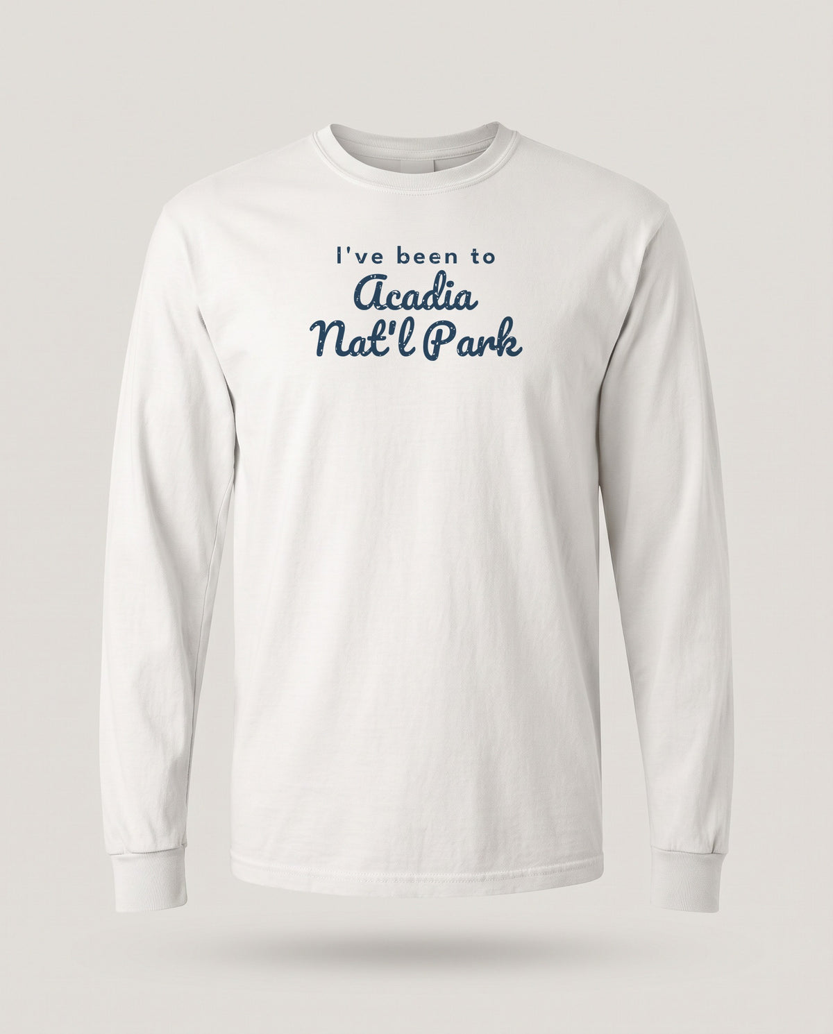 I've Been to Acadia Nat'l Park Vintage Travel Long Sleeve Tee — White (mockup)