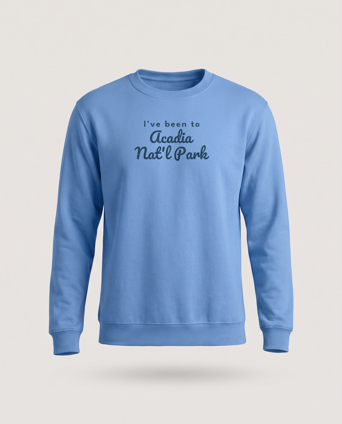 I've Been to Acadia Nat'l Park Vintage Travel Crewneck Sweatshirt — Carolina Blue (mockup)