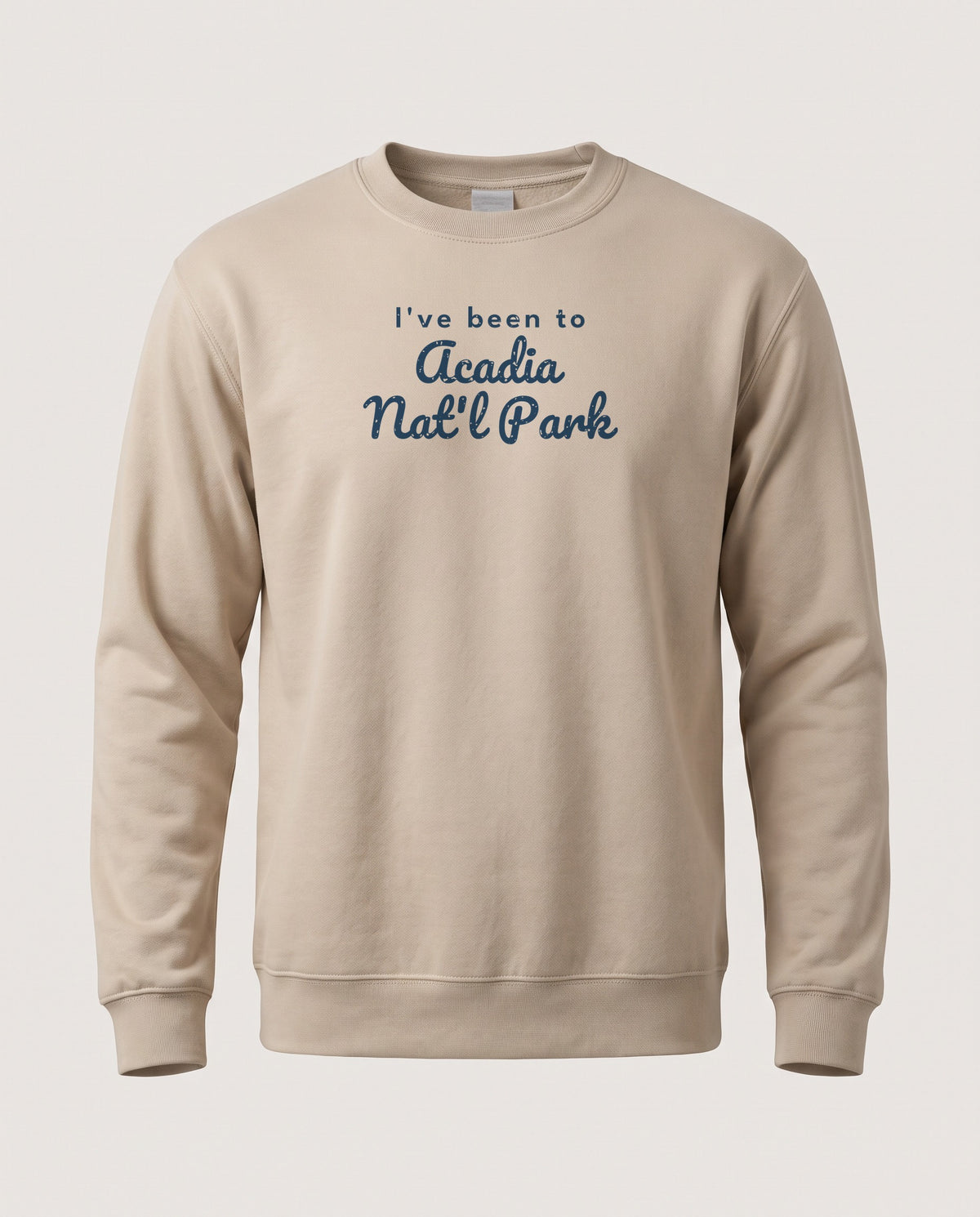 I've Been to Acadia Nat'l Park Vintage Travel Crewneck Sweatshirt — Sand (mockup)