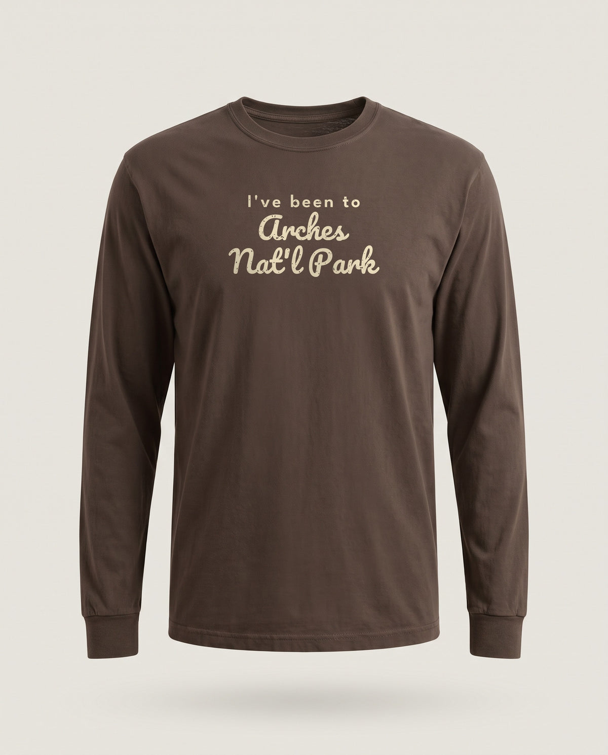 I've Been to Arches Nat'l Park Vintage Travel Long Sleeve Tee — Espresso (mockup)