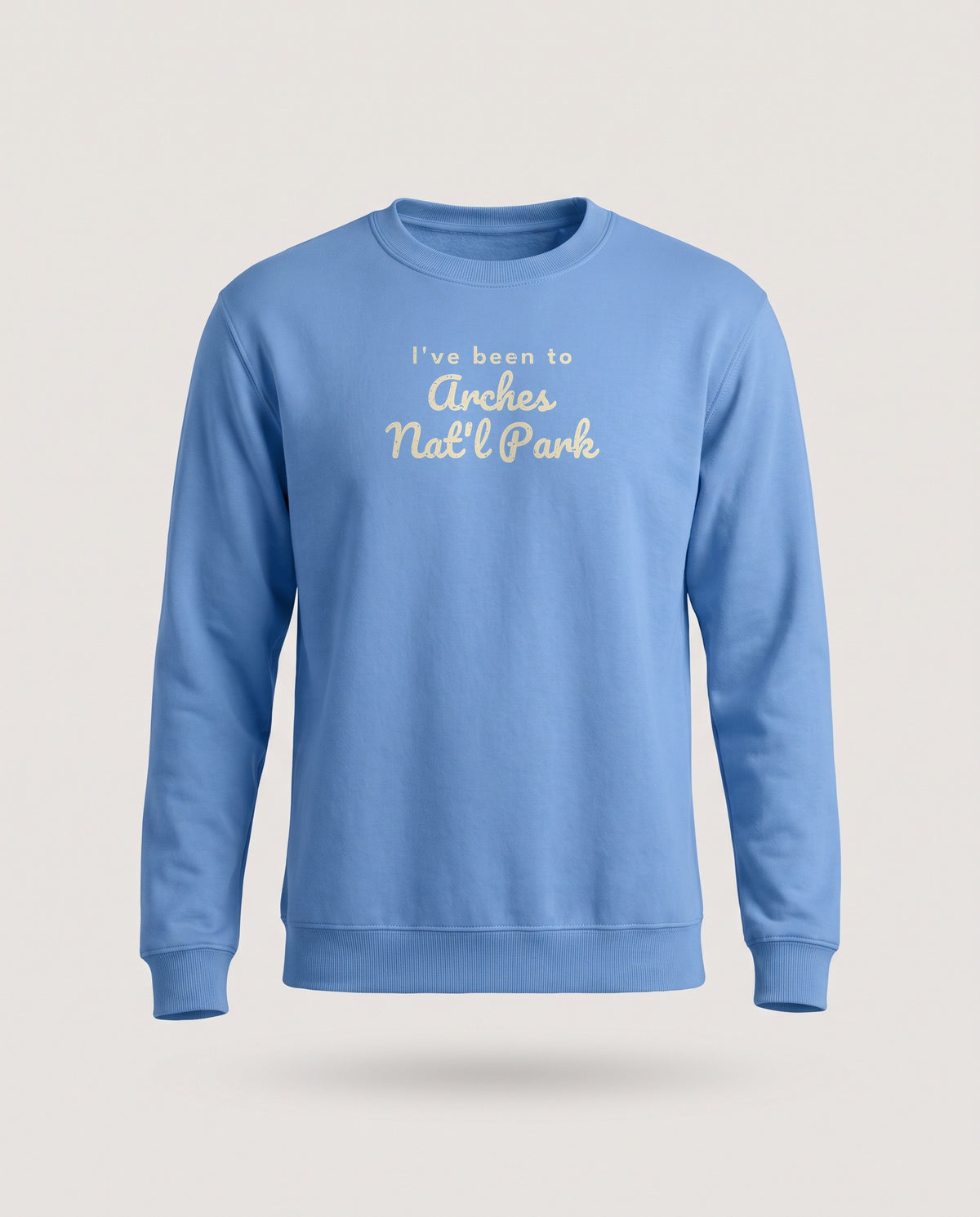 I've Been to Arches Nat'l Park Vintage Travel Crewneck Sweatshirt — Carolina Blue (mockup)