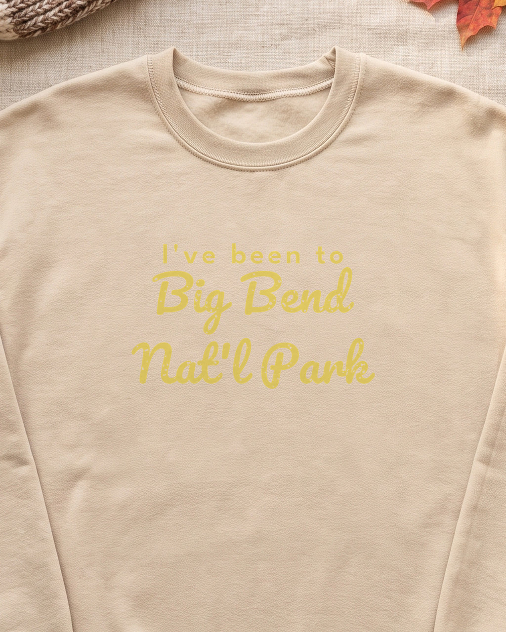I've Been to Big Bend Nat'l Park Vintage Travel Crewneck Sweatshirt (close-up)