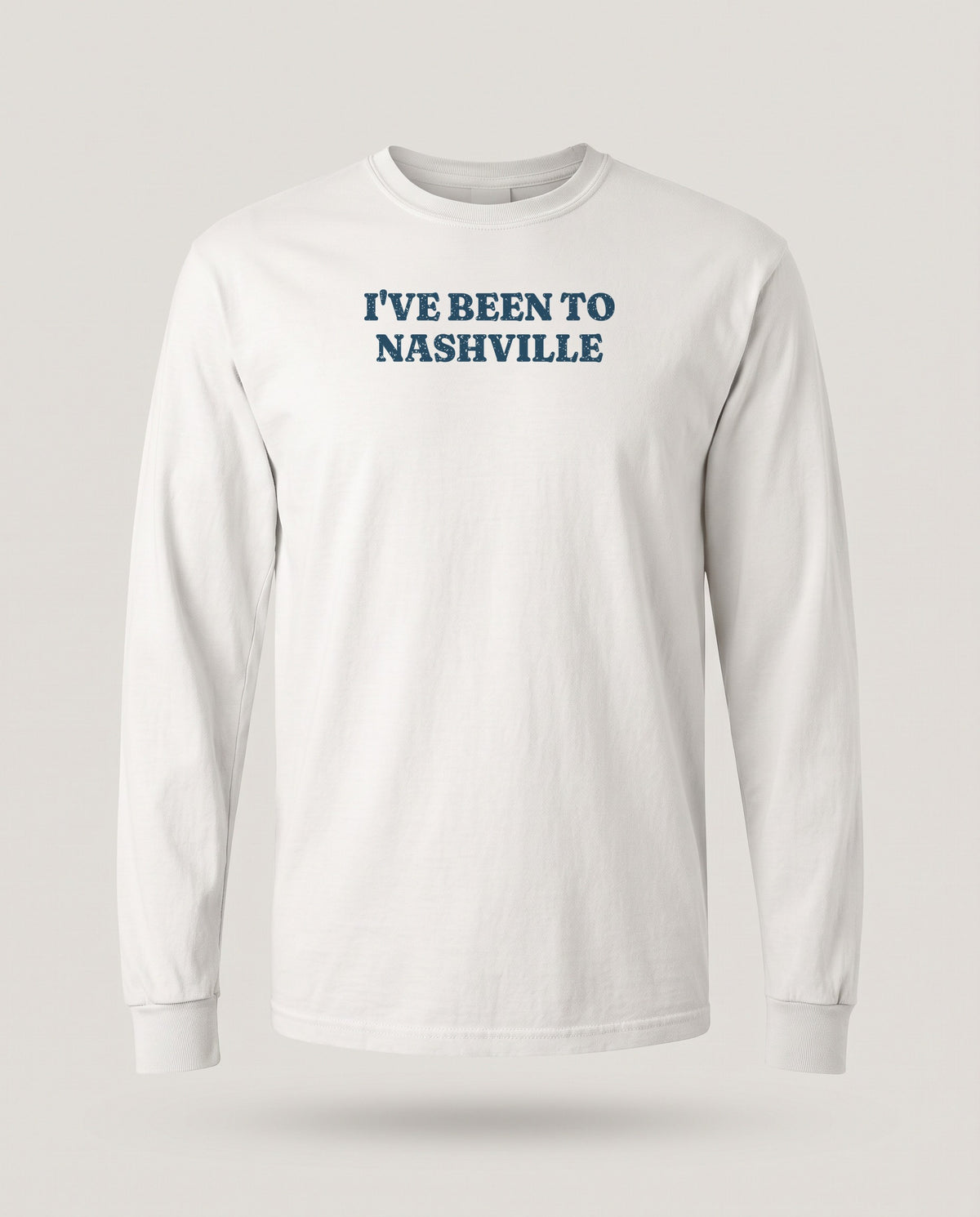 I've Been to Nashville Vintage Travel Souvenir Long Sleeve Tee — White (mockup)