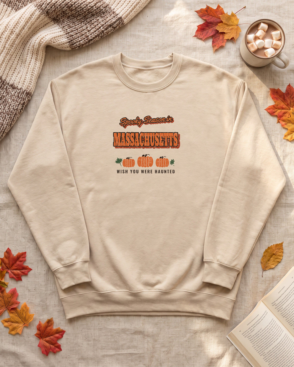 Spooky Season in Massachusetts Vintage Postcard Crewneck Sweatshirt (photo)