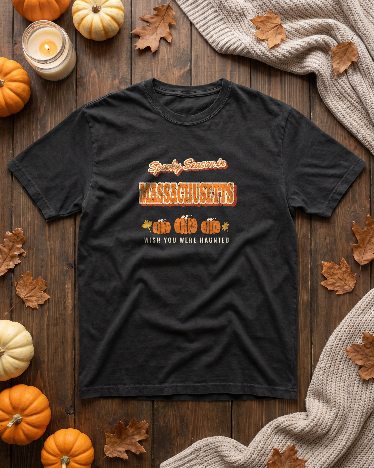 Spooky Season in Massachusetts Vintage Postcard T-Shirt (photo)