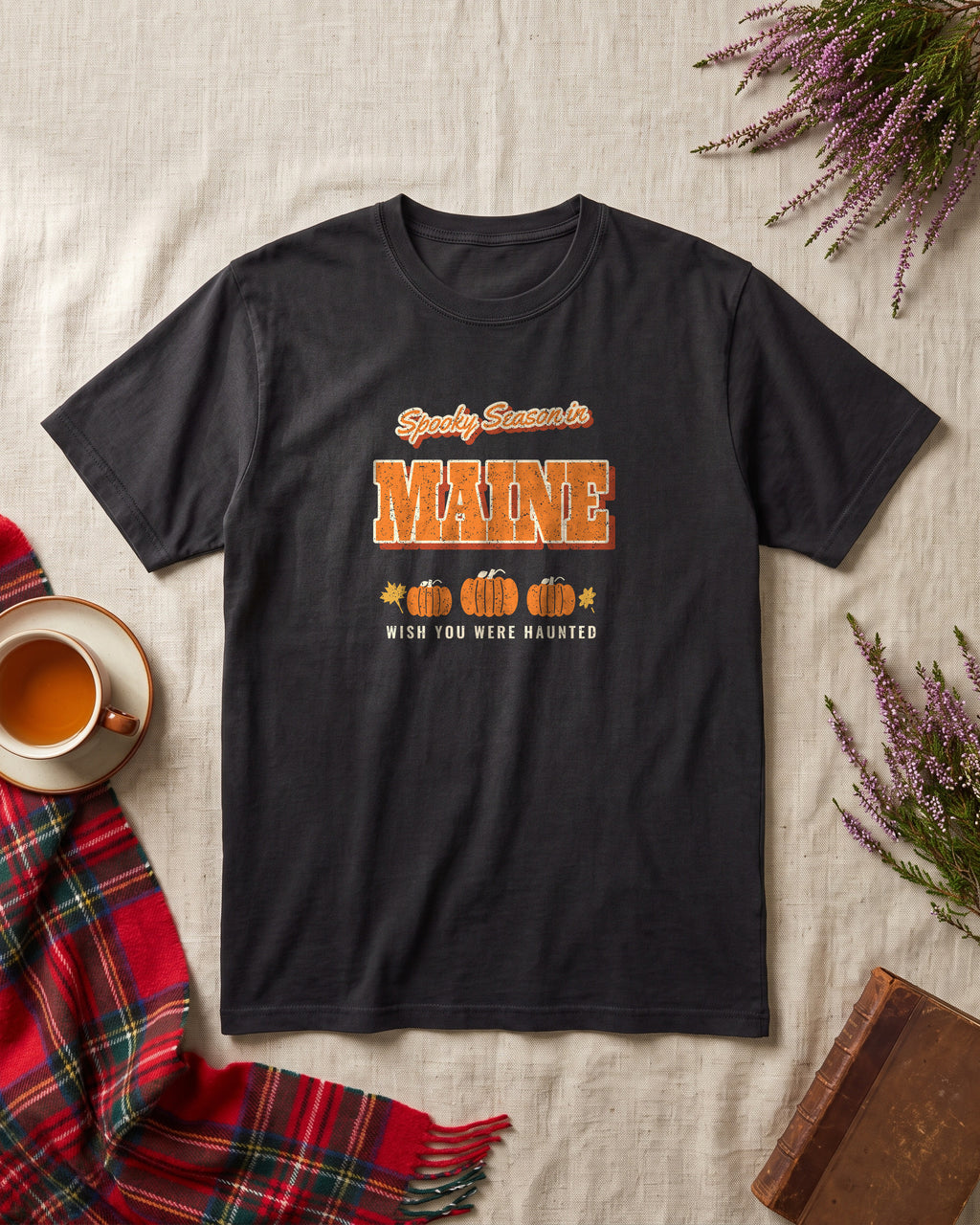 Spooky Season in Maine Vintage Postcard T-Shirt (photo)