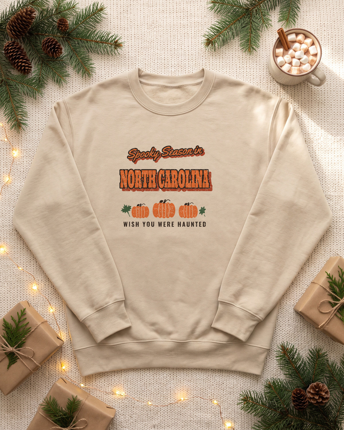 Spooky Season in North Carolina Vintage Postcard Crewneck Sweatshirt (photo)