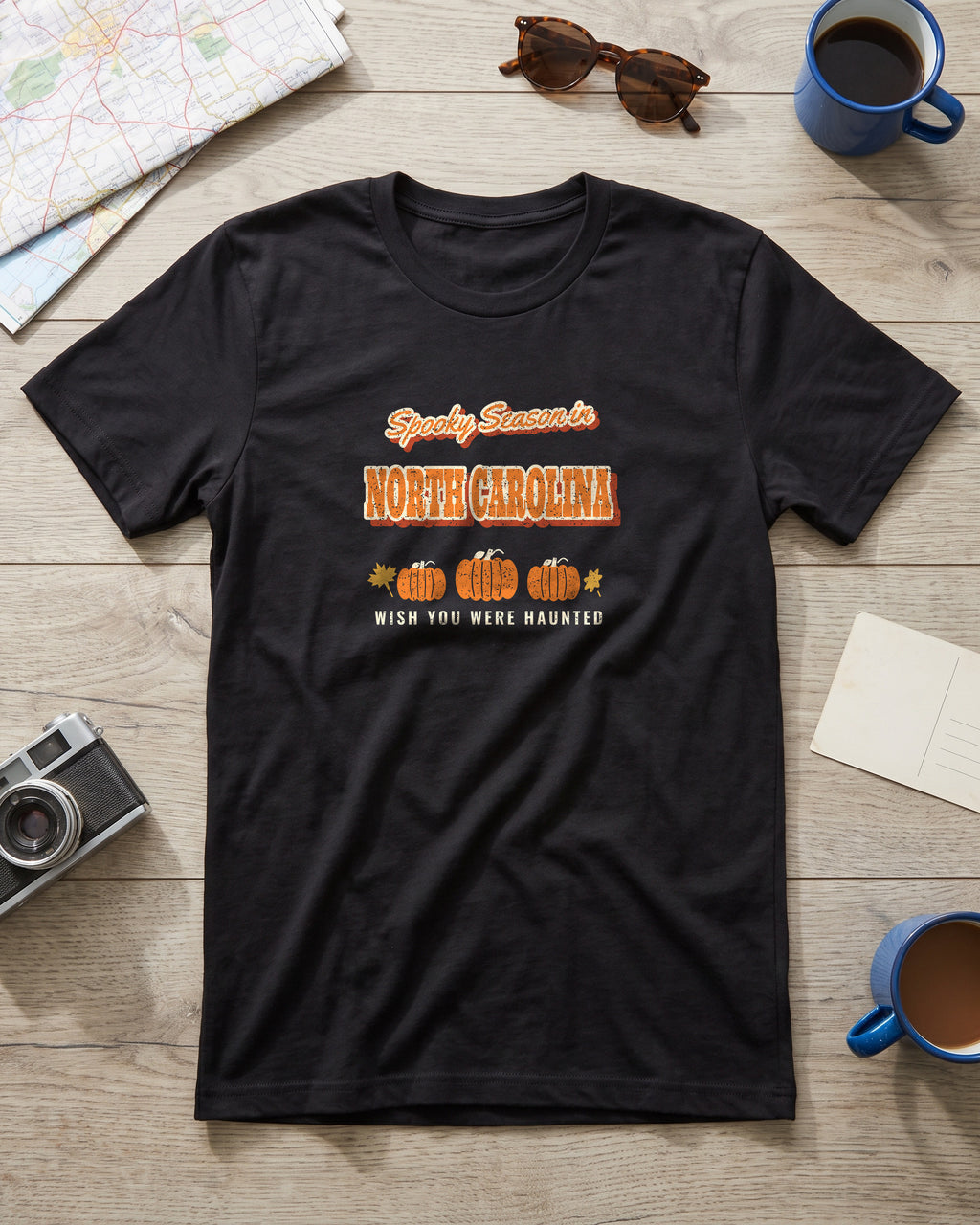 Spooky Season in North Carolina Vintage Postcard T-Shirt (photo)