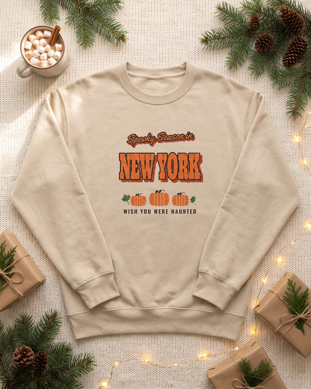 Spooky Season in New York Vintage Postcard Crewneck Sweatshirt (photo)