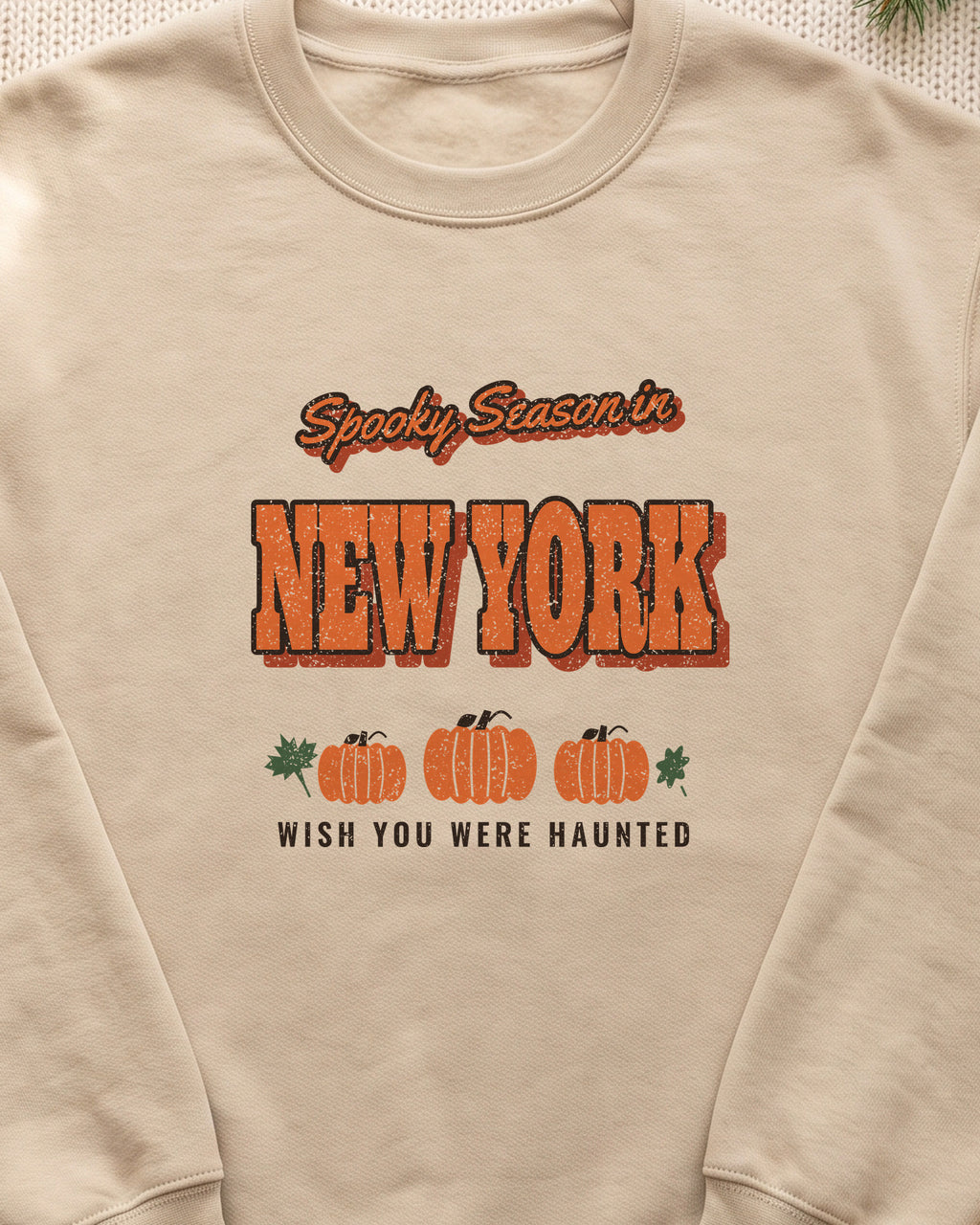 Spooky Season in New York Vintage Postcard Crewneck Sweatshirt (close-up)