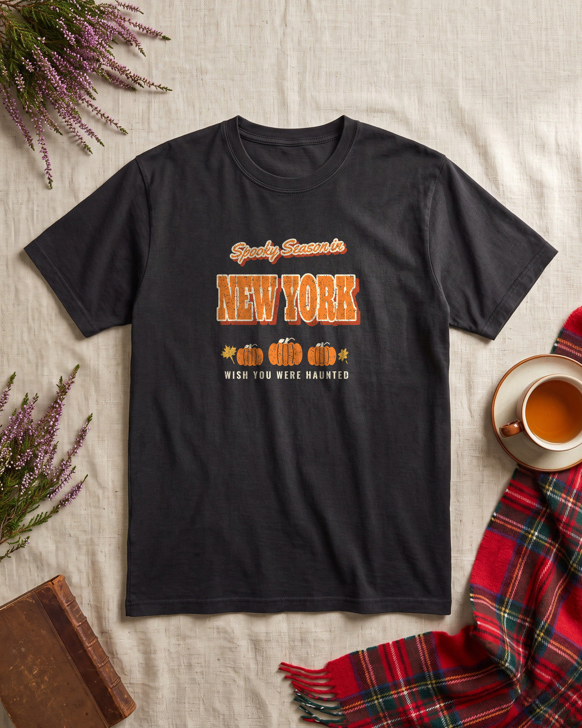 Spooky Season in New York Vintage Postcard T-Shirt (photo)