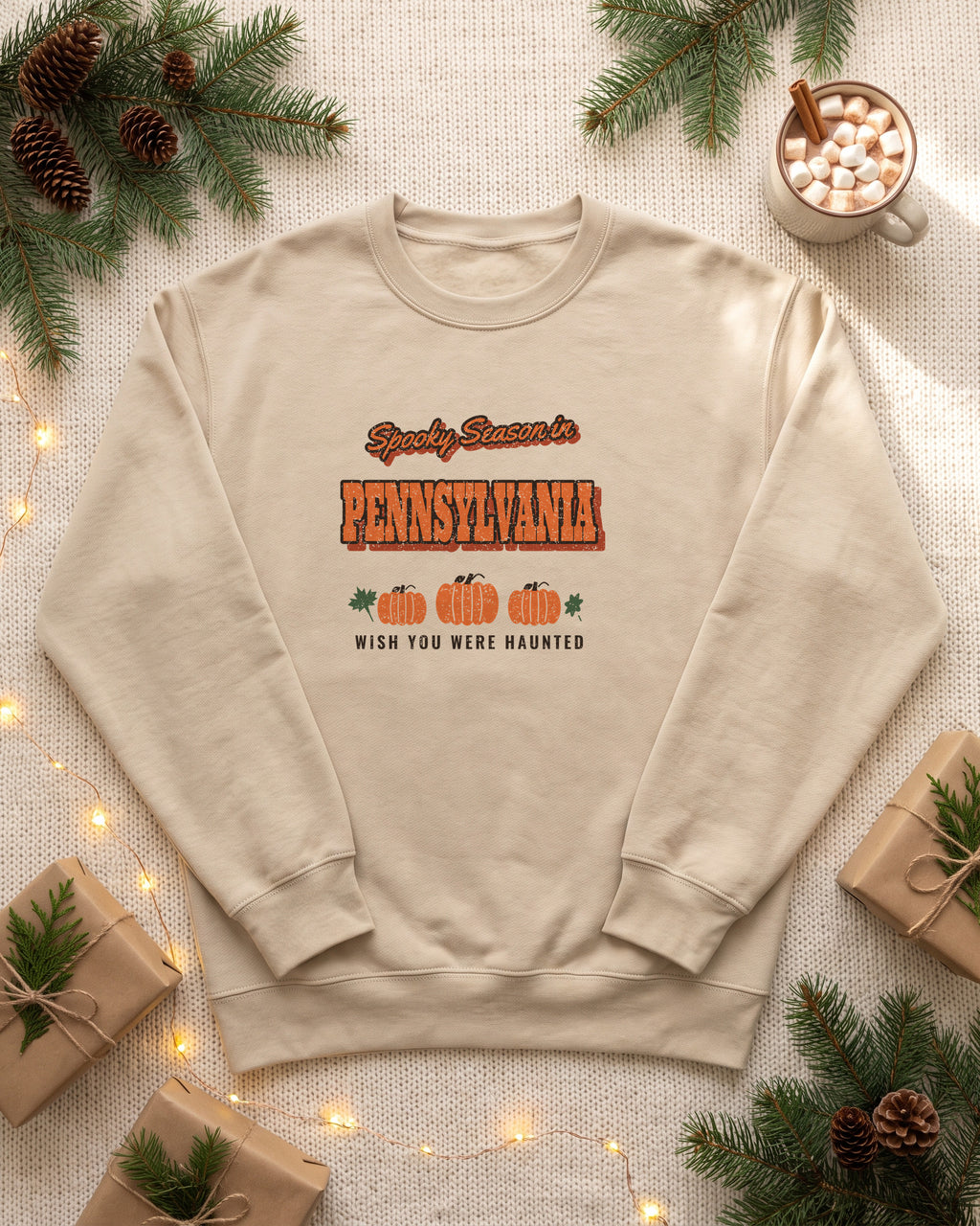 Spooky Season in Pennsylvania Vintage Postcard Crewneck Sweatshirt (photo)