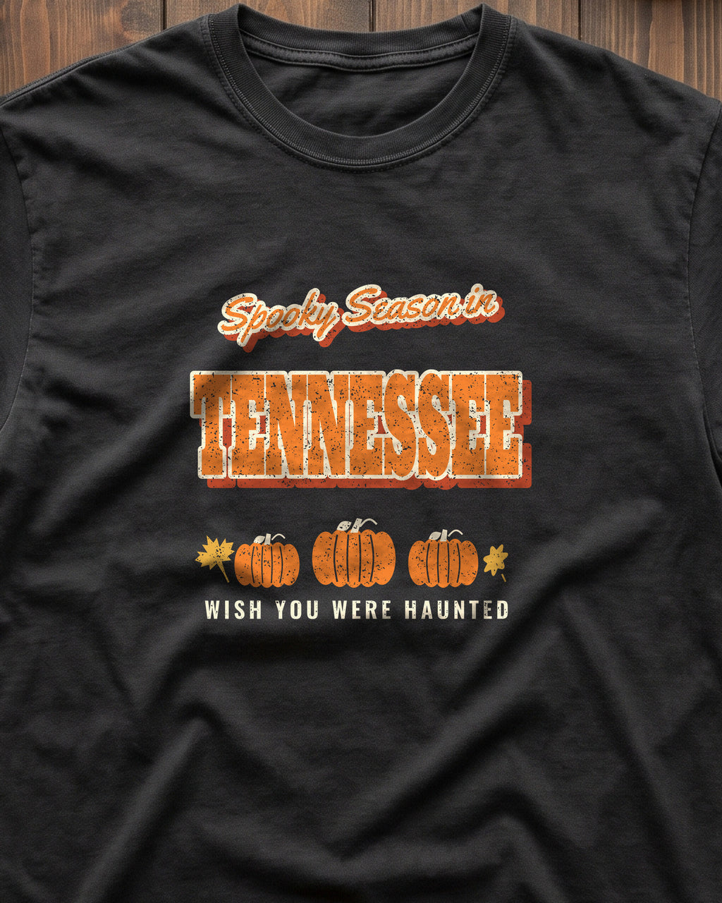 Spooky Season in Tennessee Vintage Postcard T-Shirt (close-up)