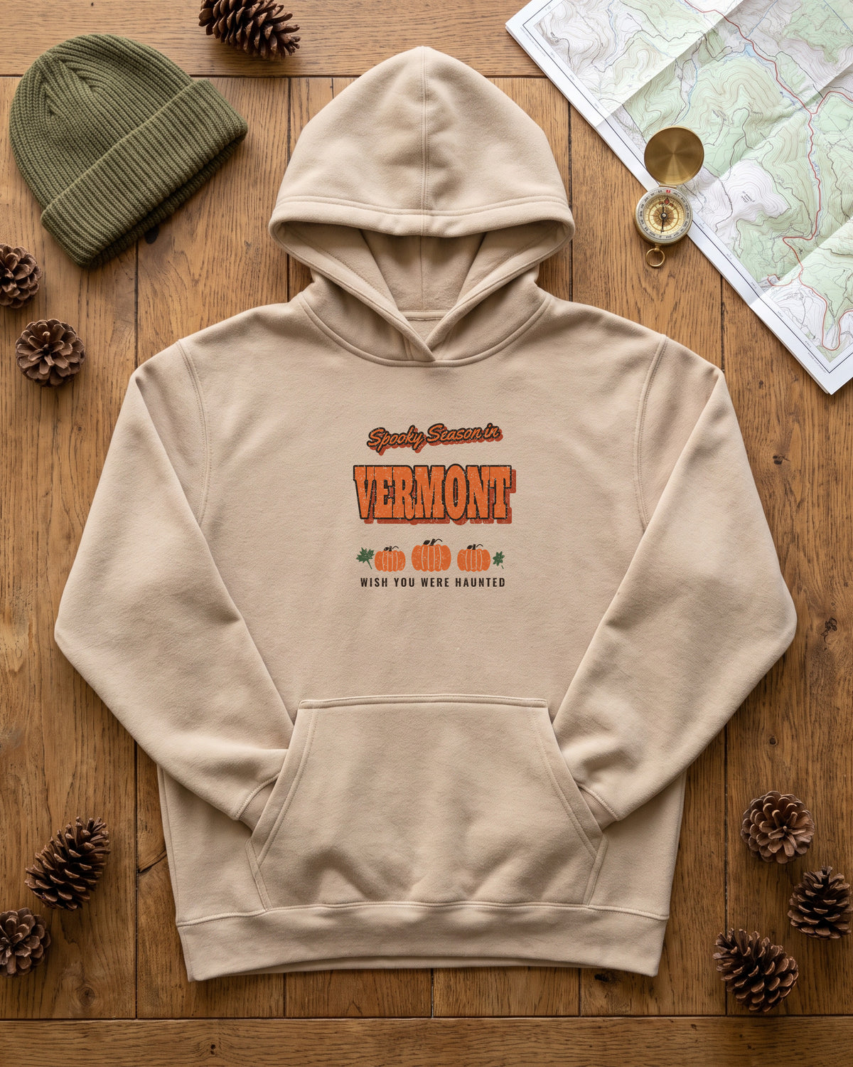 Spooky Season in Vermont Vintage Postcard Hoodie (photo)