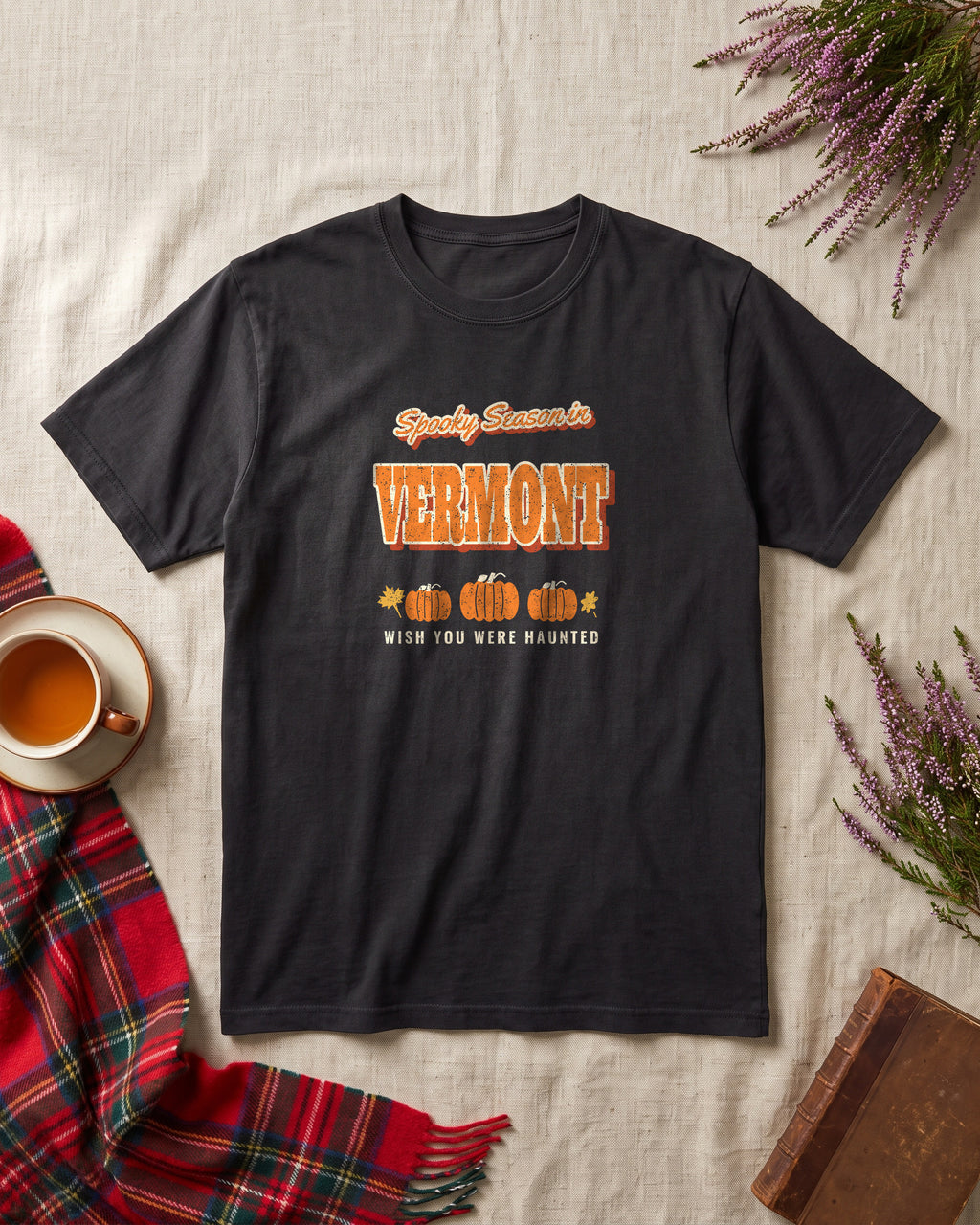 Spooky Season in Vermont Vintage Postcard T-Shirt (photo)