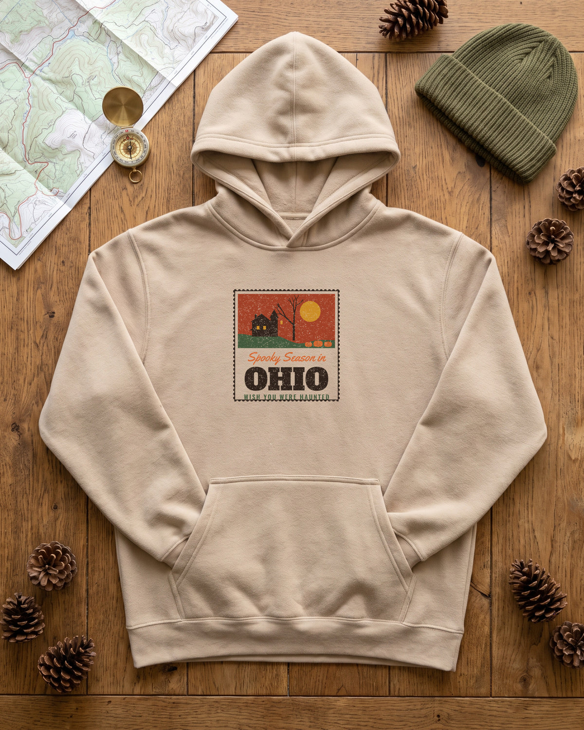 Spooky Season in Ohio Haunted Postcard Hoodie (photo)
