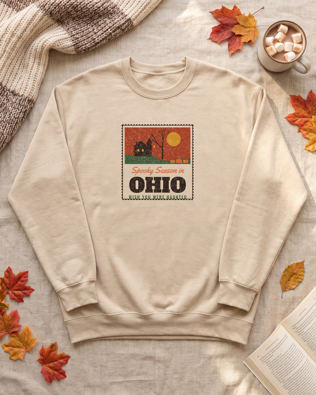 Spooky Season in Ohio Haunted Postcard Crewneck Sweatshirt (photo)