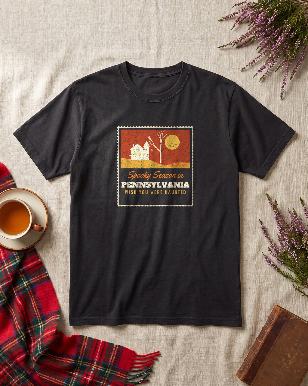 Spooky Season in Pennsylvania Haunted Postcard T-Shirt (photo)
