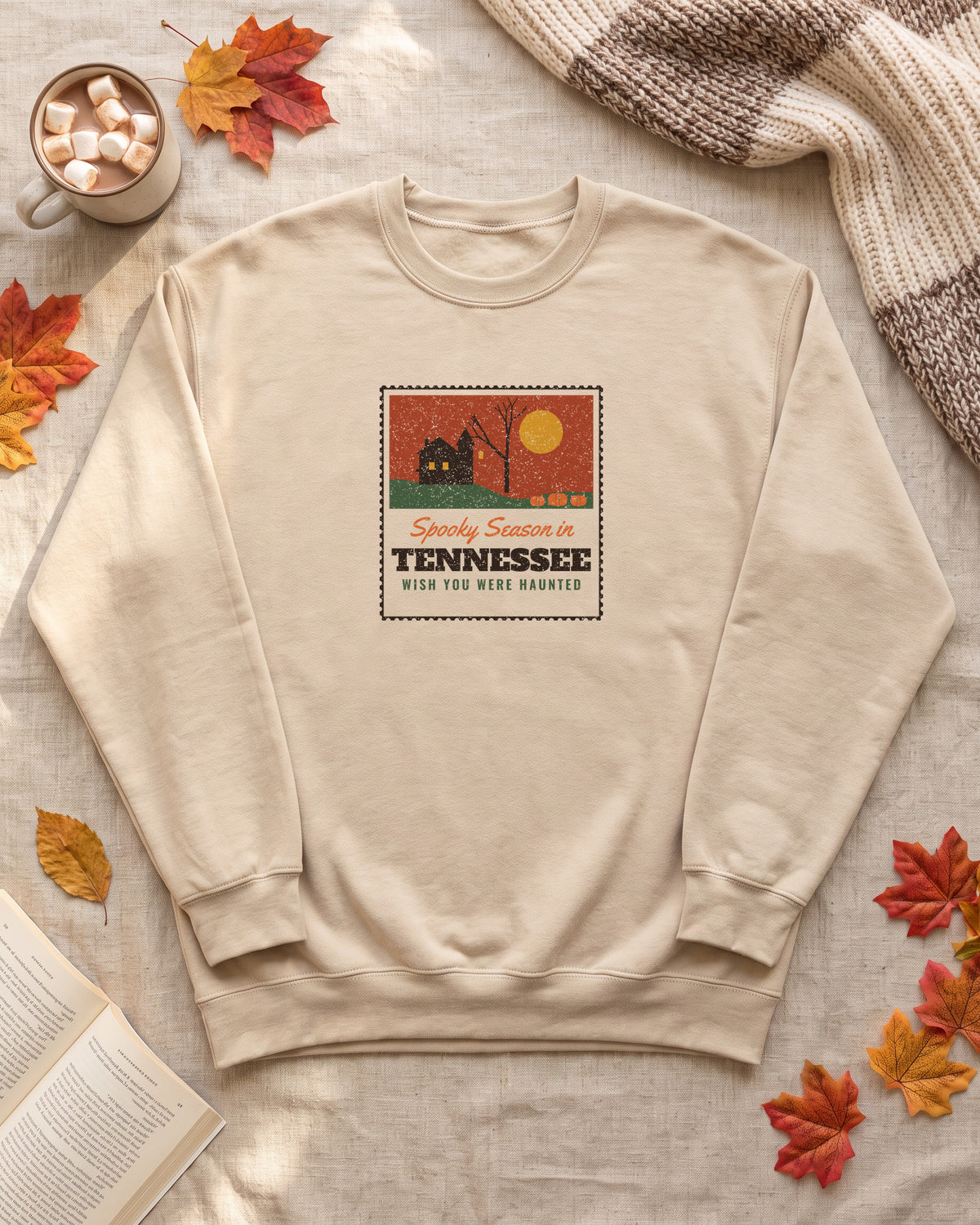Spooky Season in Tennessee Haunted Postcard Crewneck Sweatshirt (photo)