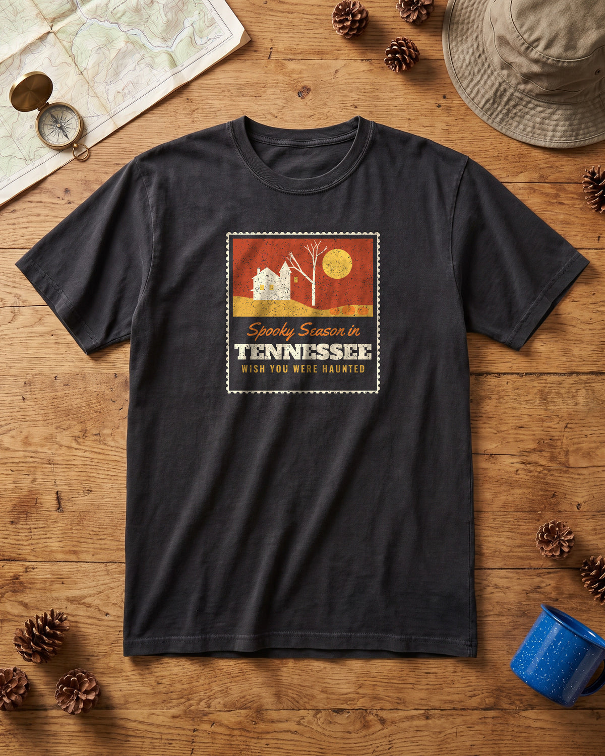 Spooky Season in Tennessee Haunted Postcard T-Shirt (photo)