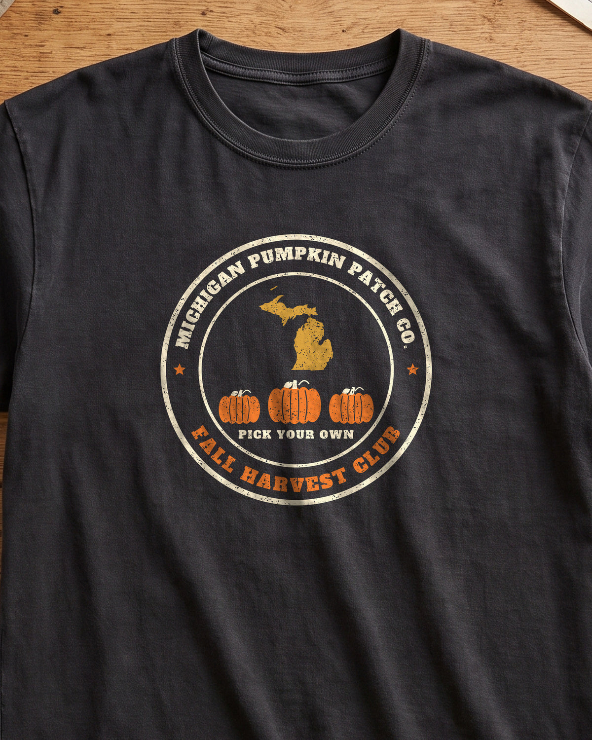 Michigan Pumpkin Patch Co. Badge T-Shirt (close-up)