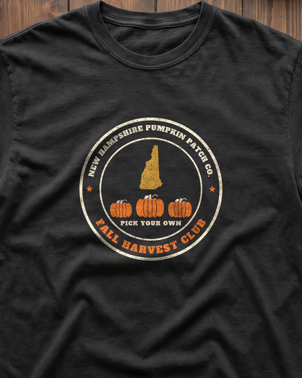New Hampshire Pumpkin Patch Co. Badge T-Shirt (close-up)