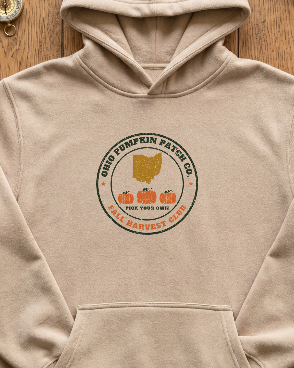 Ohio Pumpkin Patch Co. Badge Hoodie (close-up)