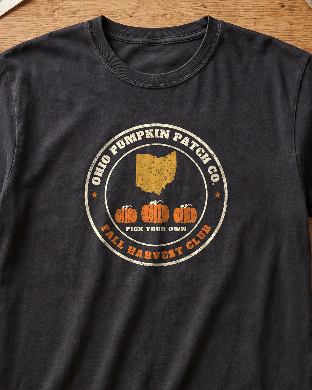 Ohio Pumpkin Patch Co. Badge T-Shirt (close-up)