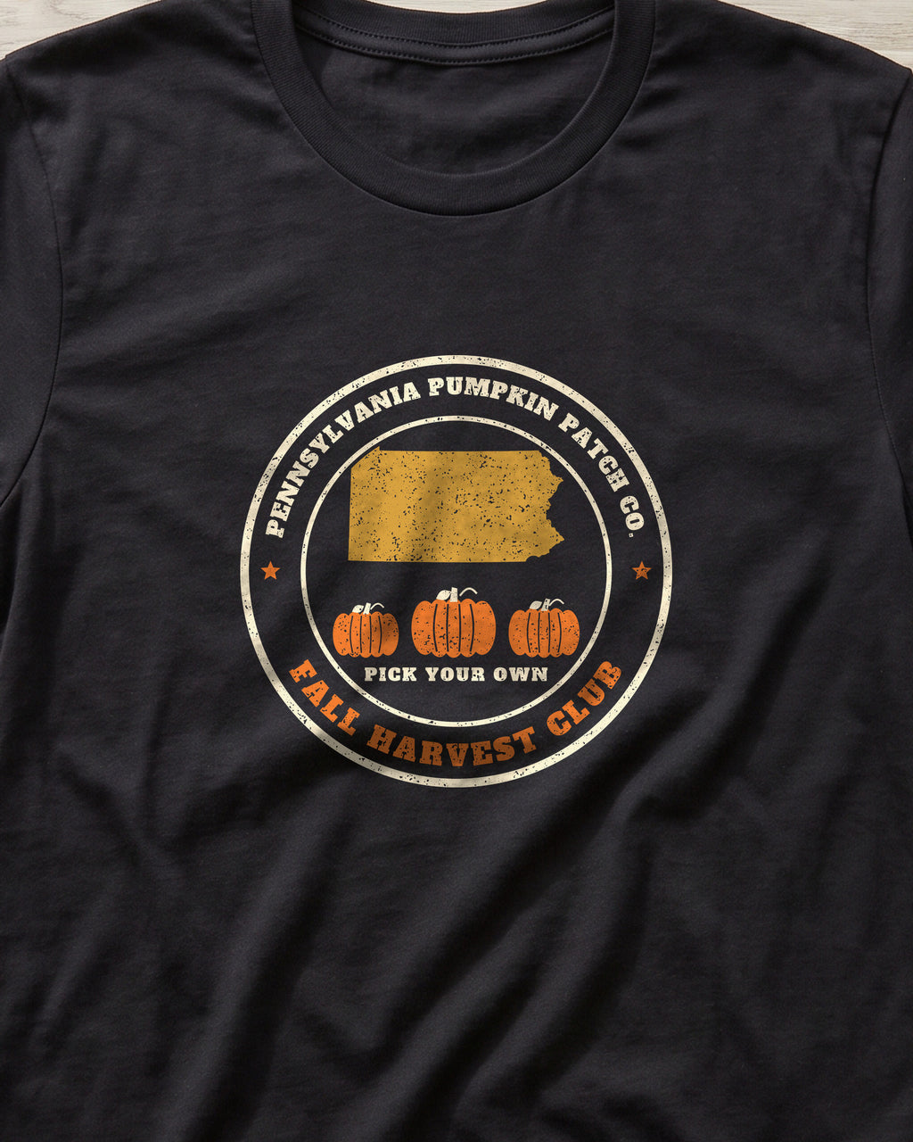 Pennsylvania Pumpkin Patch Co. Badge T-Shirt (close-up)