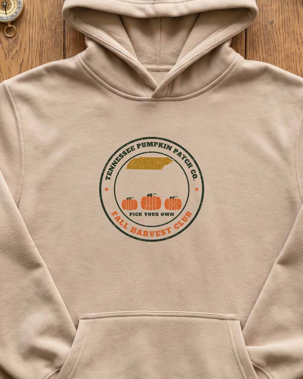 Tennessee Pumpkin Patch Co. Badge Hoodie (close-up)