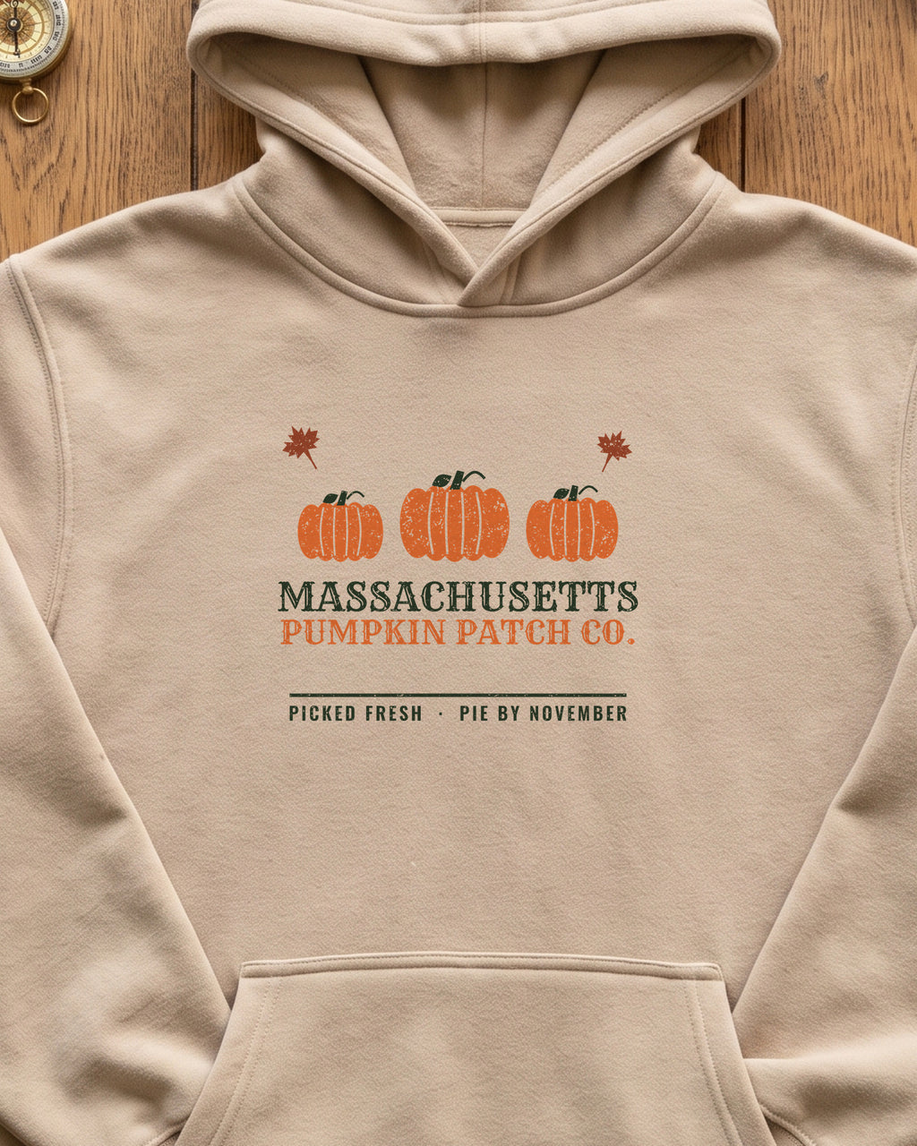 Massachusetts Pumpkin Patch Co. Retro Hoodie (close-up)