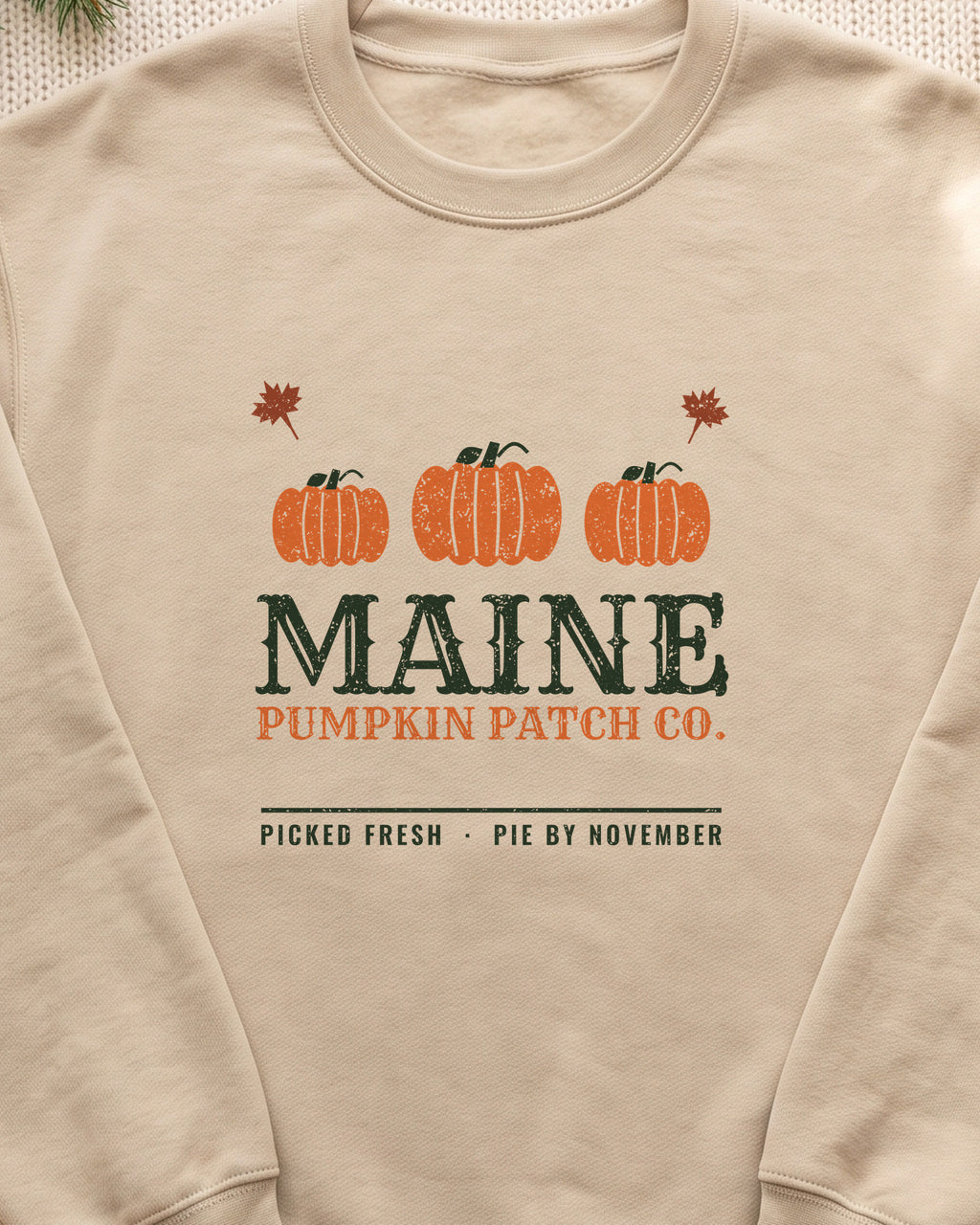 Maine Pumpkin Patch Co. Retro Crewneck Sweatshirt (close-up)