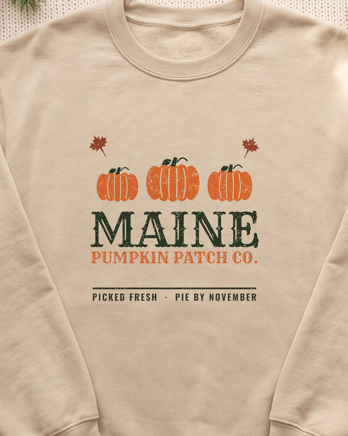 Maine Pumpkin Patch Co. Retro Crewneck Sweatshirt (close-up)