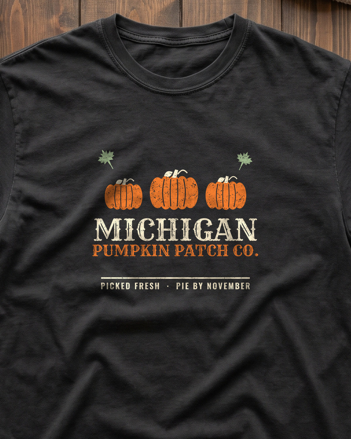 Michigan Pumpkin Patch Co. Retro T-Shirt (close-up)