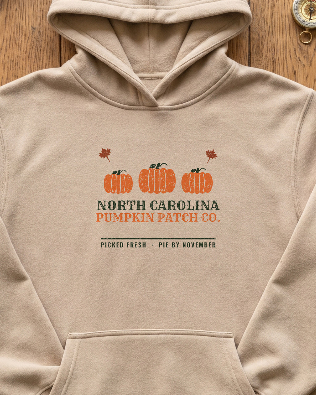 North Carolina Pumpkin Patch Co. Retro Hoodie (close-up)