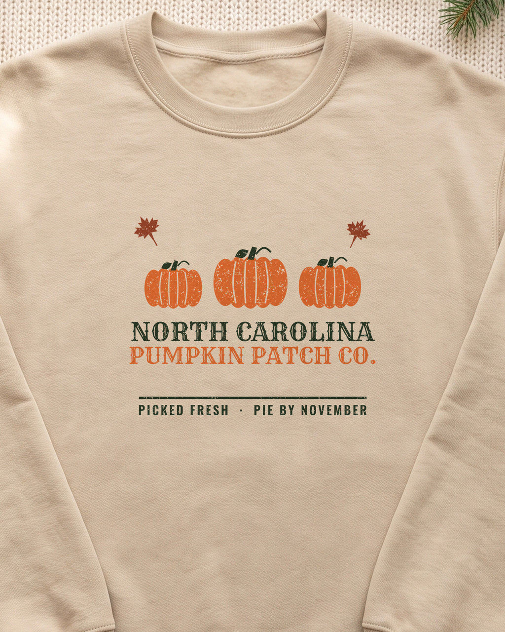 North Carolina Pumpkin Patch Co. Retro Crewneck Sweatshirt (close-up)