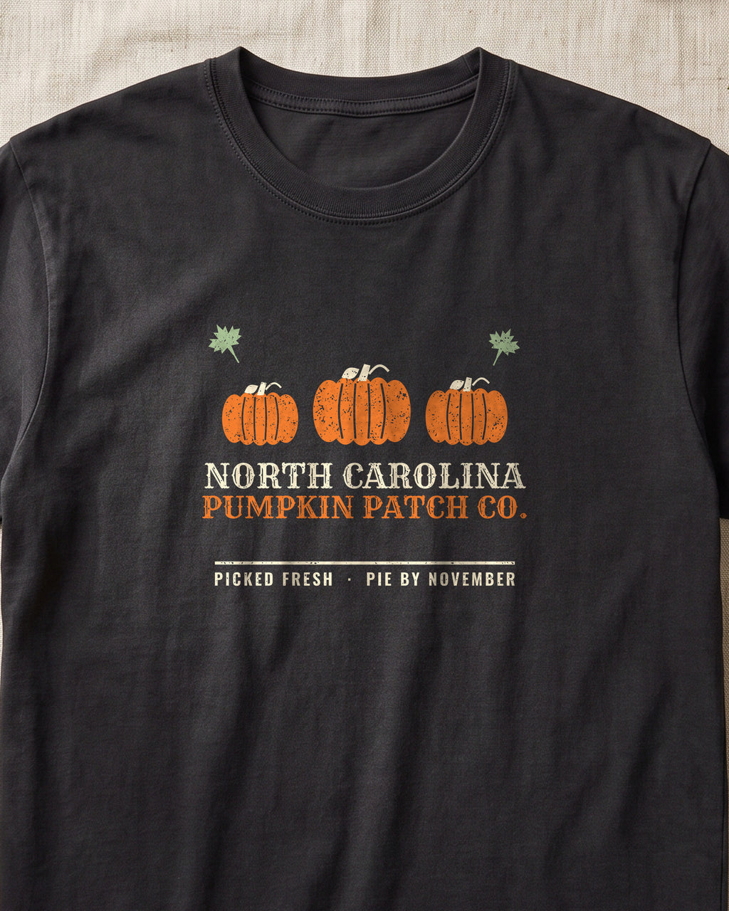 North Carolina Pumpkin Patch Co. Retro T-Shirt (close-up)