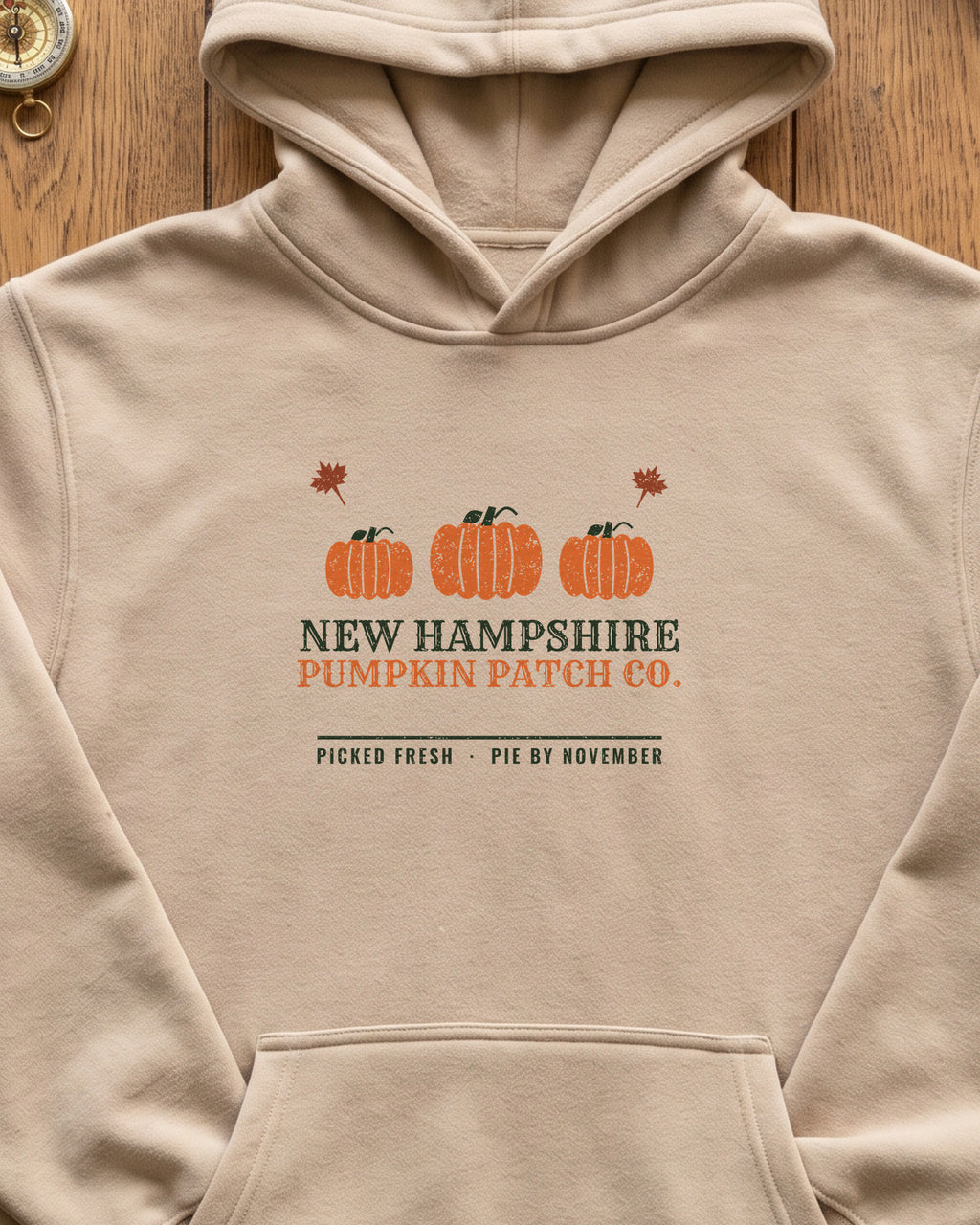 New Hampshire Pumpkin Patch Co. Retro Hoodie (close-up)