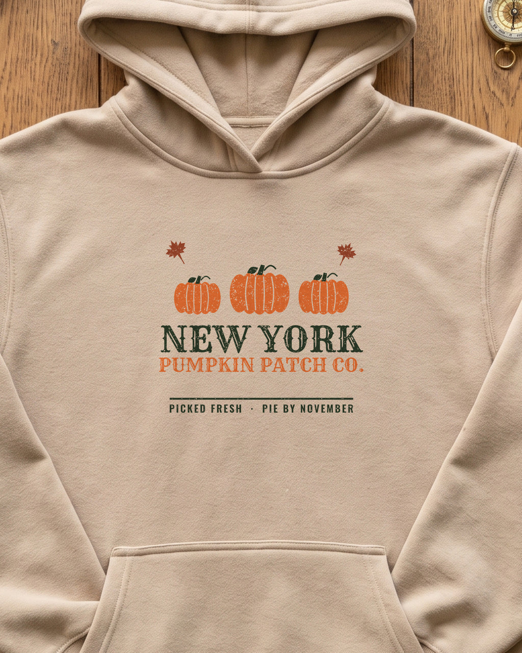 New York Pumpkin Patch Co. Retro Hoodie (close-up)