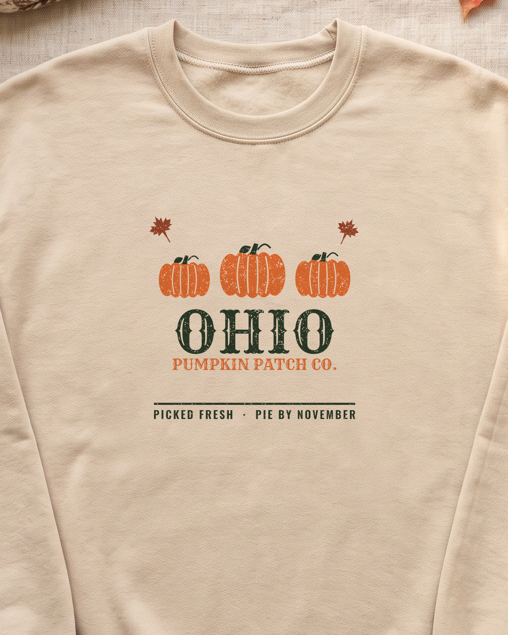 Ohio Pumpkin Patch Co. Retro Crewneck Sweatshirt (close-up)