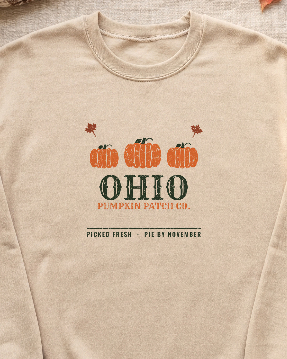 Ohio Pumpkin Patch Co. Retro Crewneck Sweatshirt (close-up)