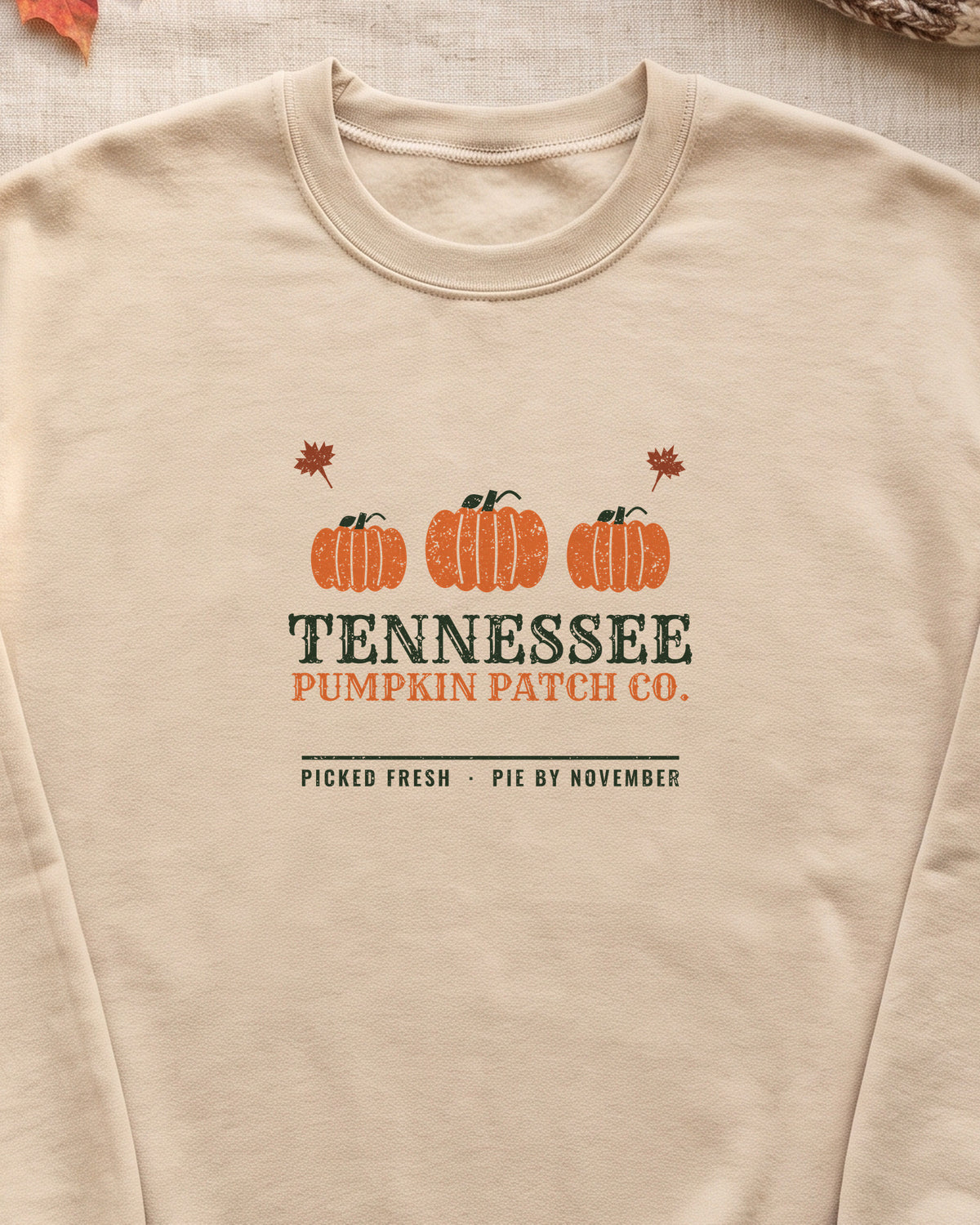 Tennessee Pumpkin Patch Co. Retro Crewneck Sweatshirt (close-up)
