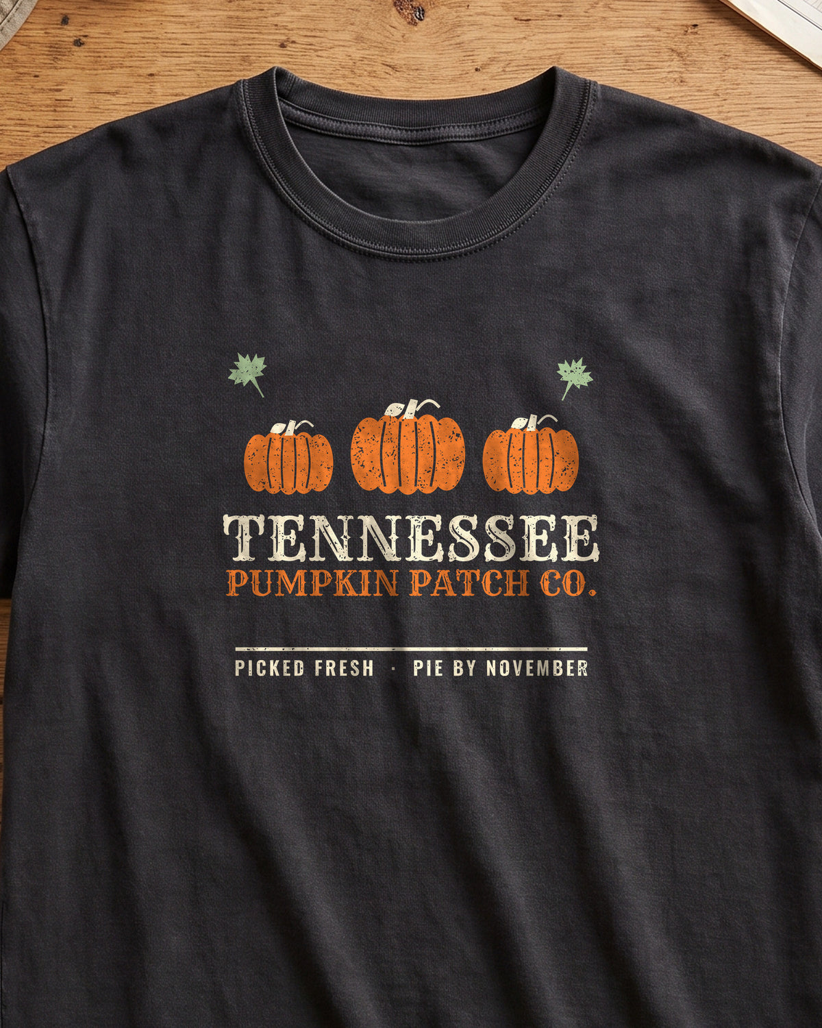 Tennessee Pumpkin Patch Co. Retro T-Shirt (close-up)