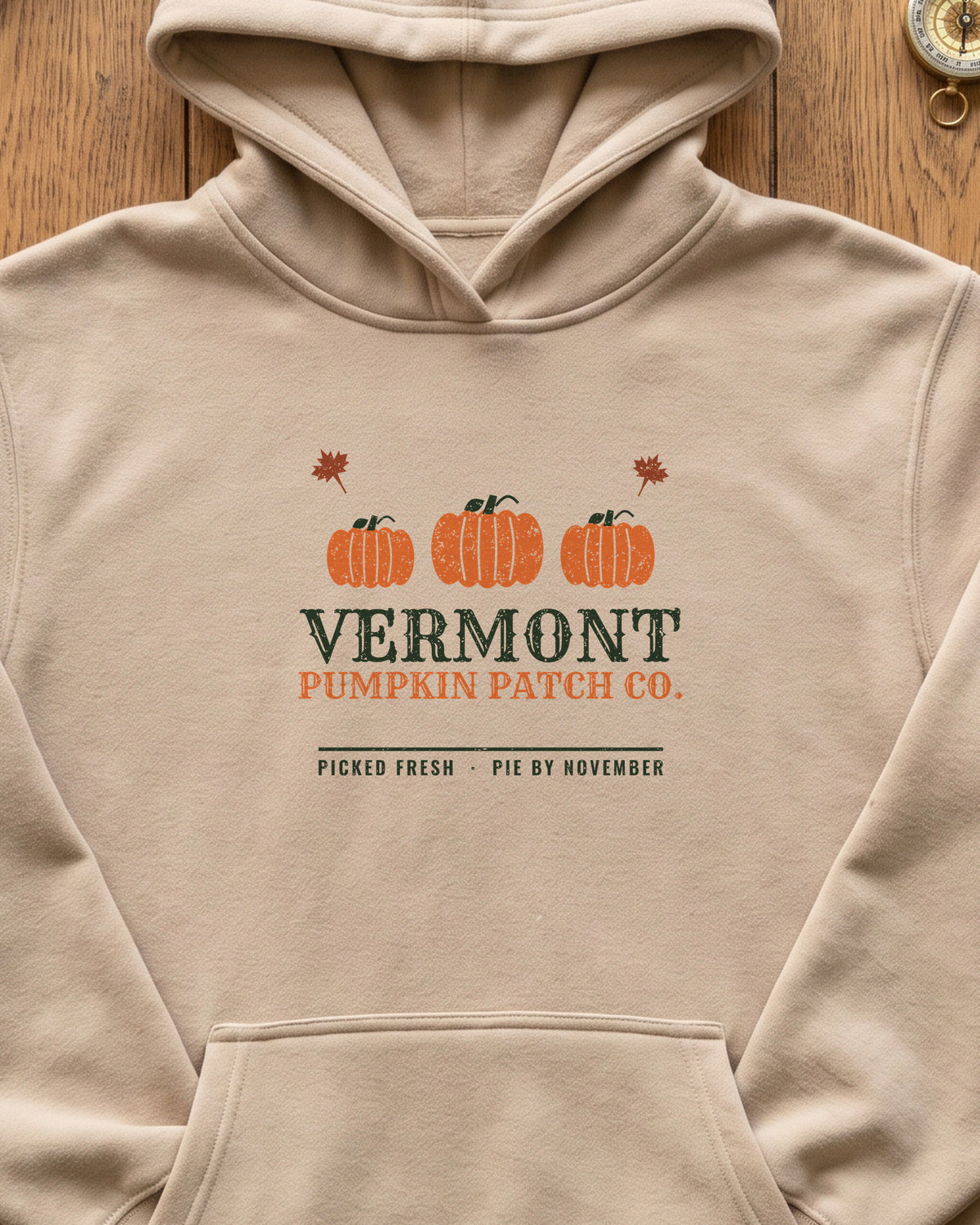 Vermont Pumpkin Patch Co. Retro Hoodie (close-up)