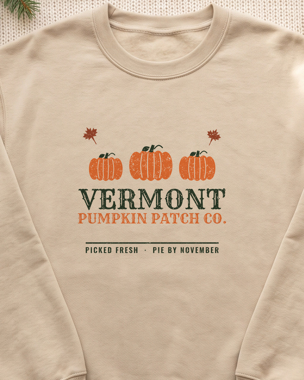 Vermont Pumpkin Patch Co. Retro Crewneck Sweatshirt (close-up)