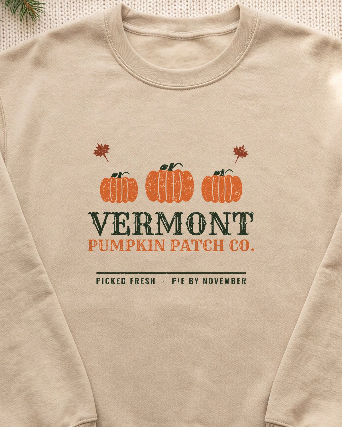 Vermont Pumpkin Patch Co. Retro Crewneck Sweatshirt (close-up)
