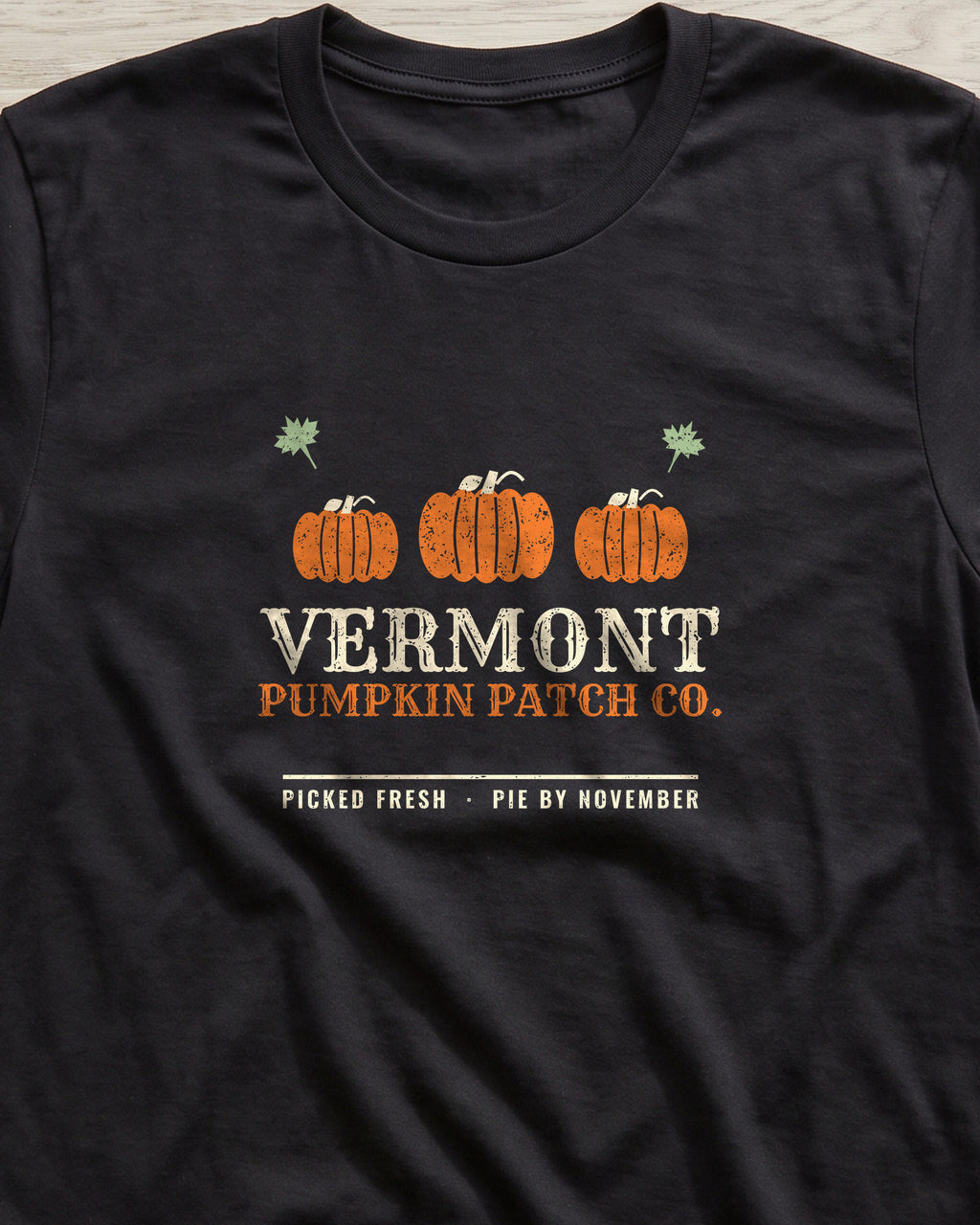 Vermont Pumpkin Patch Co. Retro T-Shirt (close-up)