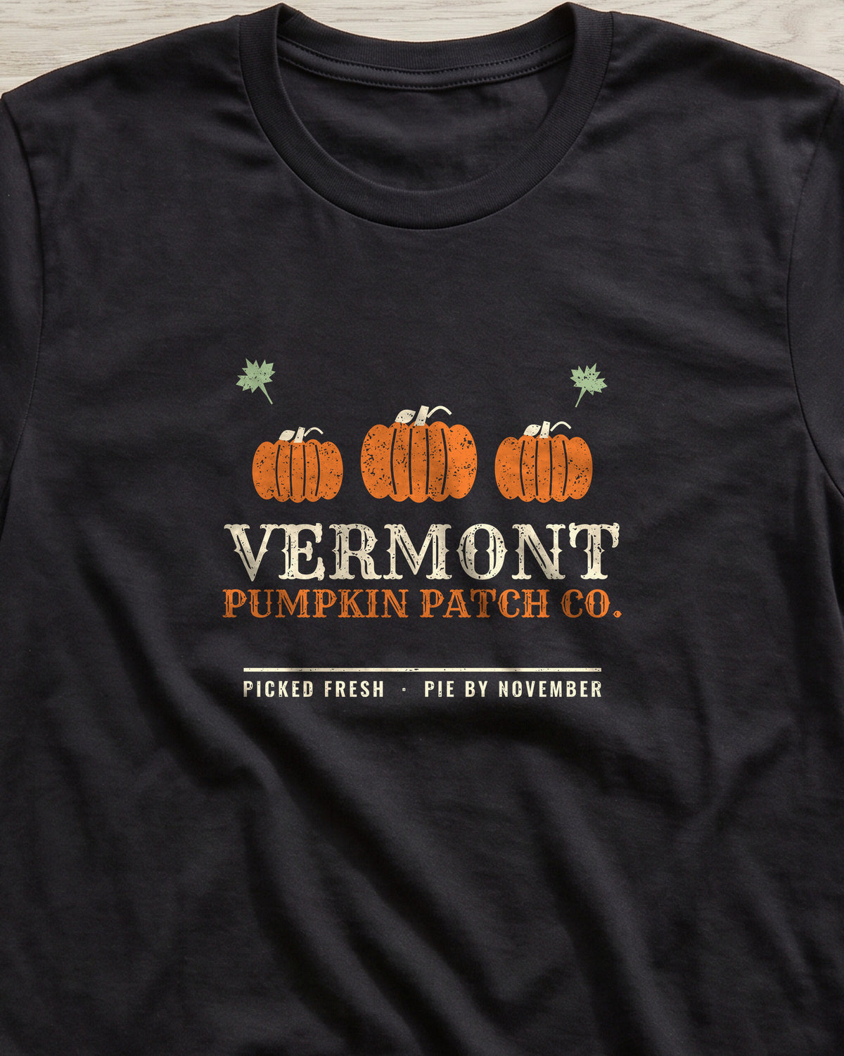 Vermont Pumpkin Patch Co. Retro T-Shirt (close-up)