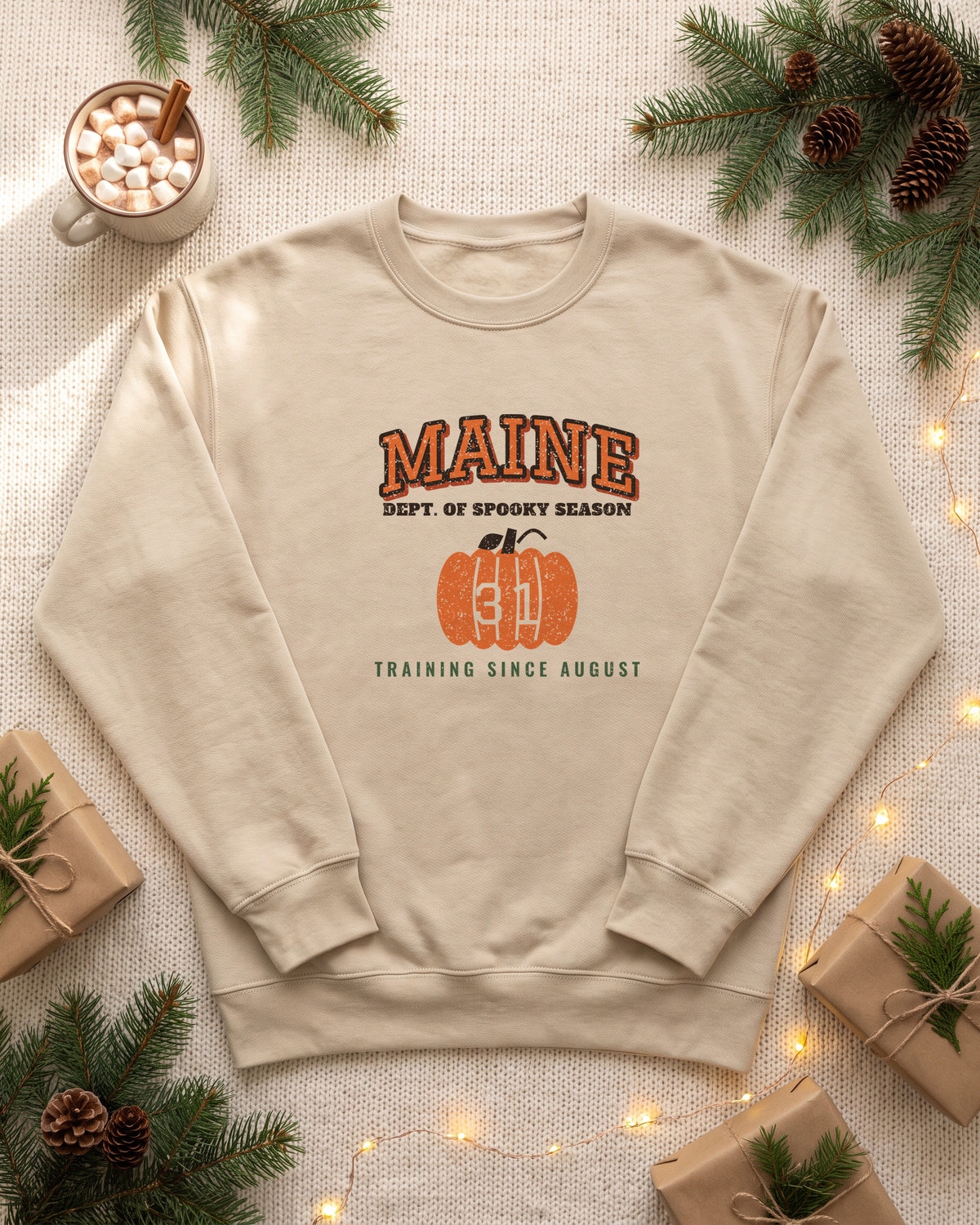 Maine Dept. of Spooky Season Varsity Crewneck Sweatshirt (photo)